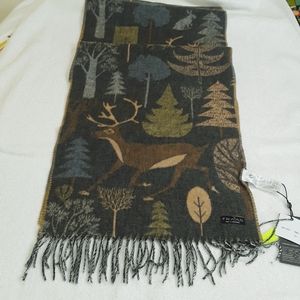 V.Fraas Scarf Winter Scenery Reindeers Evergreen Trees Forest with Fringe 72X14"